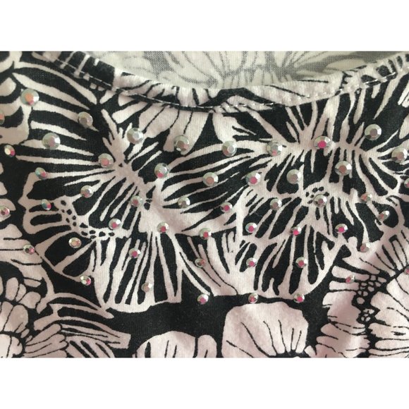 White Stag T-Shirt Beaded Black White Floral Top Medium 8 10 Casual Summer Shirt - Picture 2 of 8